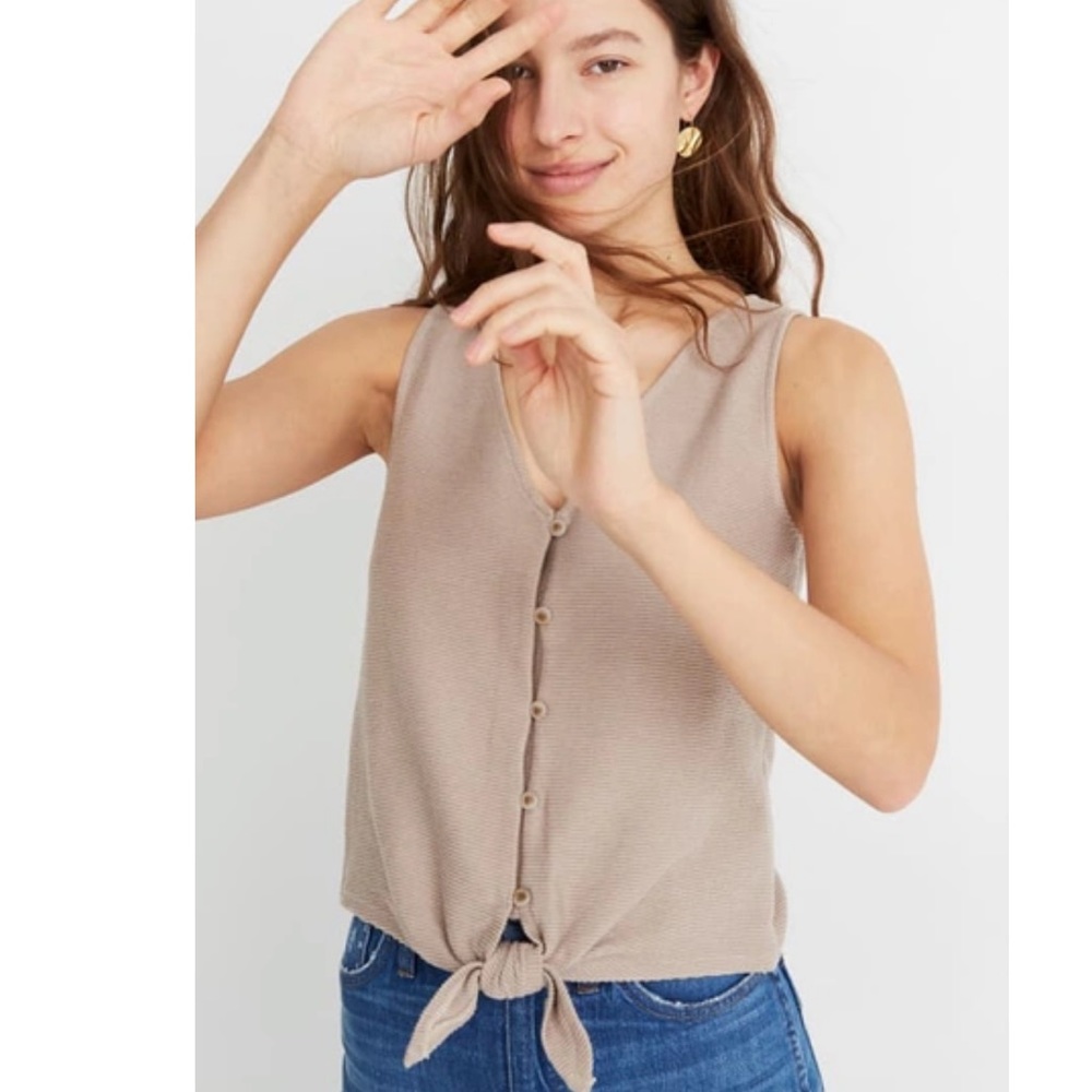 Madewell Texture & Thread Button Front Tie Tank In Telluride Stone
